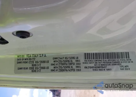 2022 Ram Promaster City Cargo Van from USA, damaged, VIN ZFBHRFABXN6Y16457